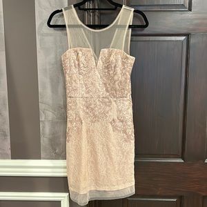 BCBG Dress - sequins and sheer! Bare Pink color. Like New.